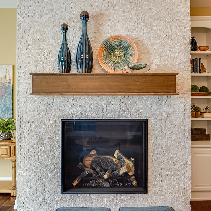Close up view of a mantel from a custom home remodel in the Bay Area.