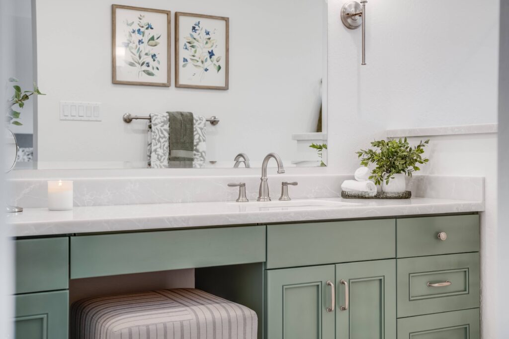 Custom bathroom vanity and make up counter. | Dunsanay Court Master Bathroom Remodel | Watermark Builders California